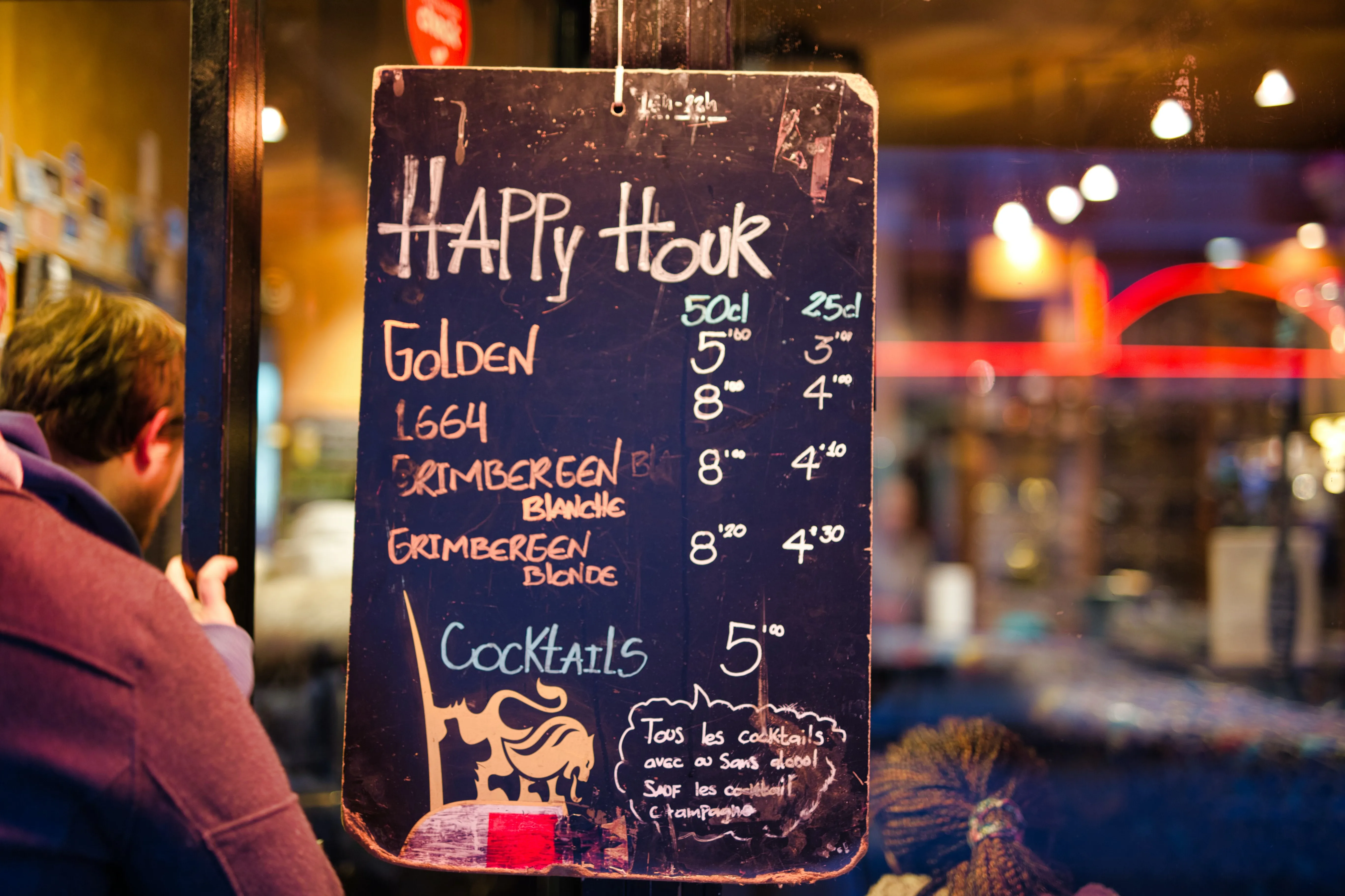 A photo of a Happy Hour sign